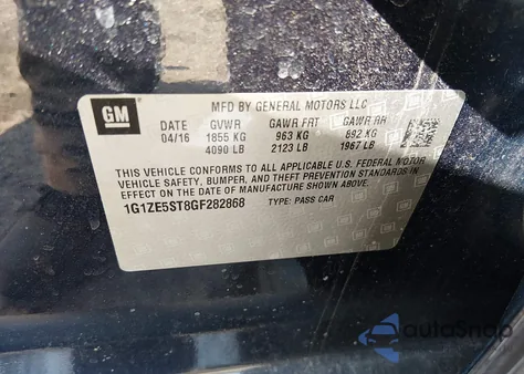 2016 Chevrolet Malibu 1Lt из США, поврежденный, VIN 1G1ZE5ST8GF282868